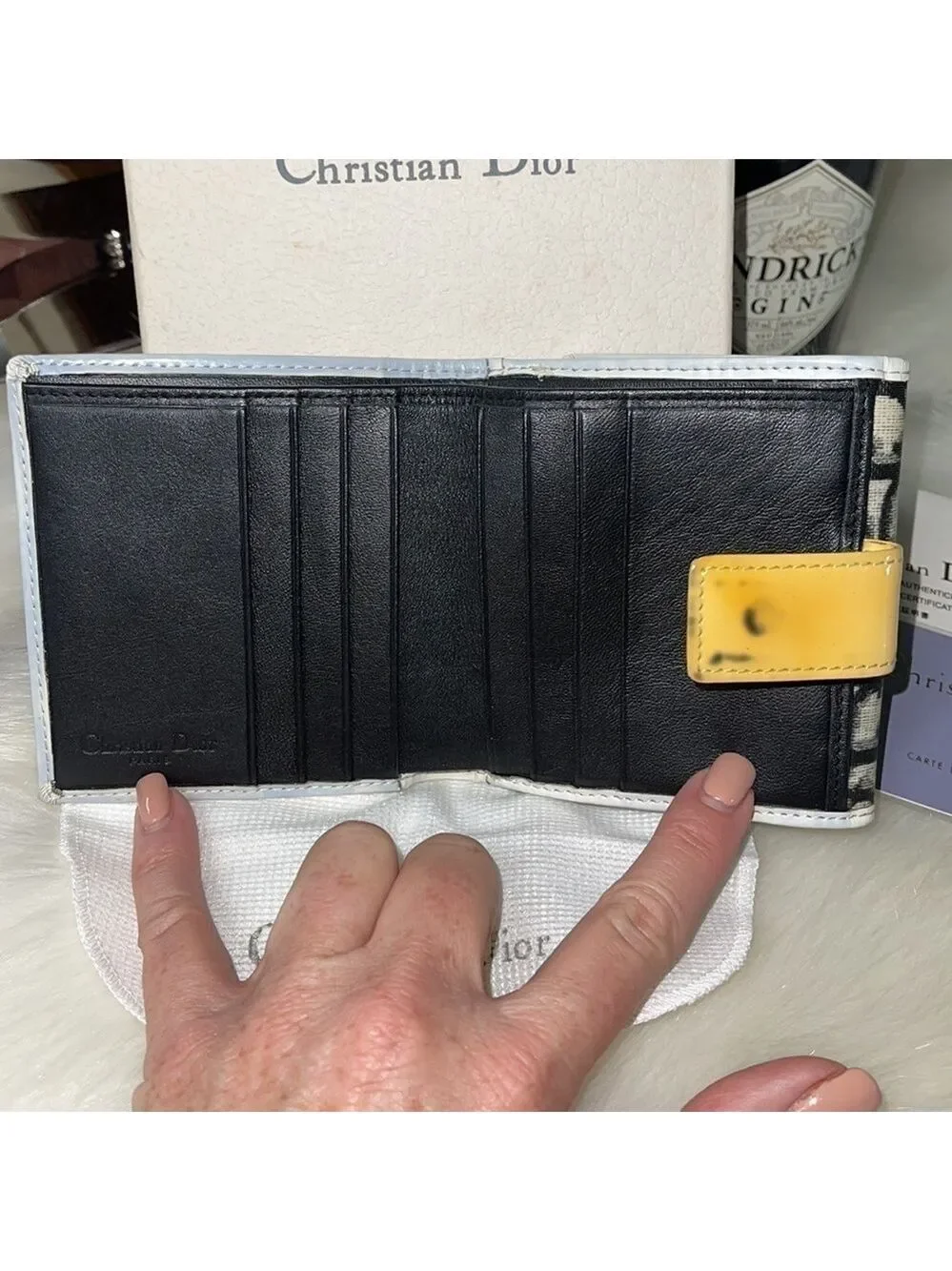 AUTHENTIC CHRISTIAN DIOR TROTTER #2 SNAP BIFOLD WALLET NAVY CREAM WITH BOX SPAIN